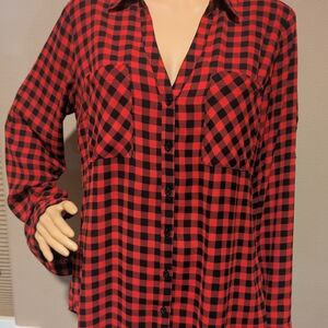 Express Red and Black Plaid Blouse